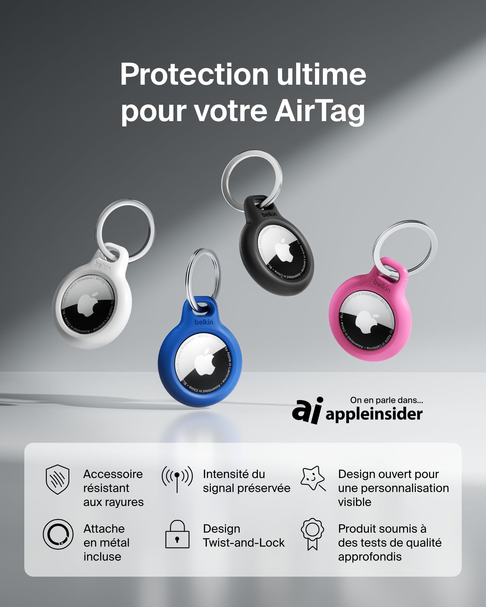 Belkin Anneau de protection avec attache en métal (protection pour AirTag, accessoire résistant aux rayures, Noir)