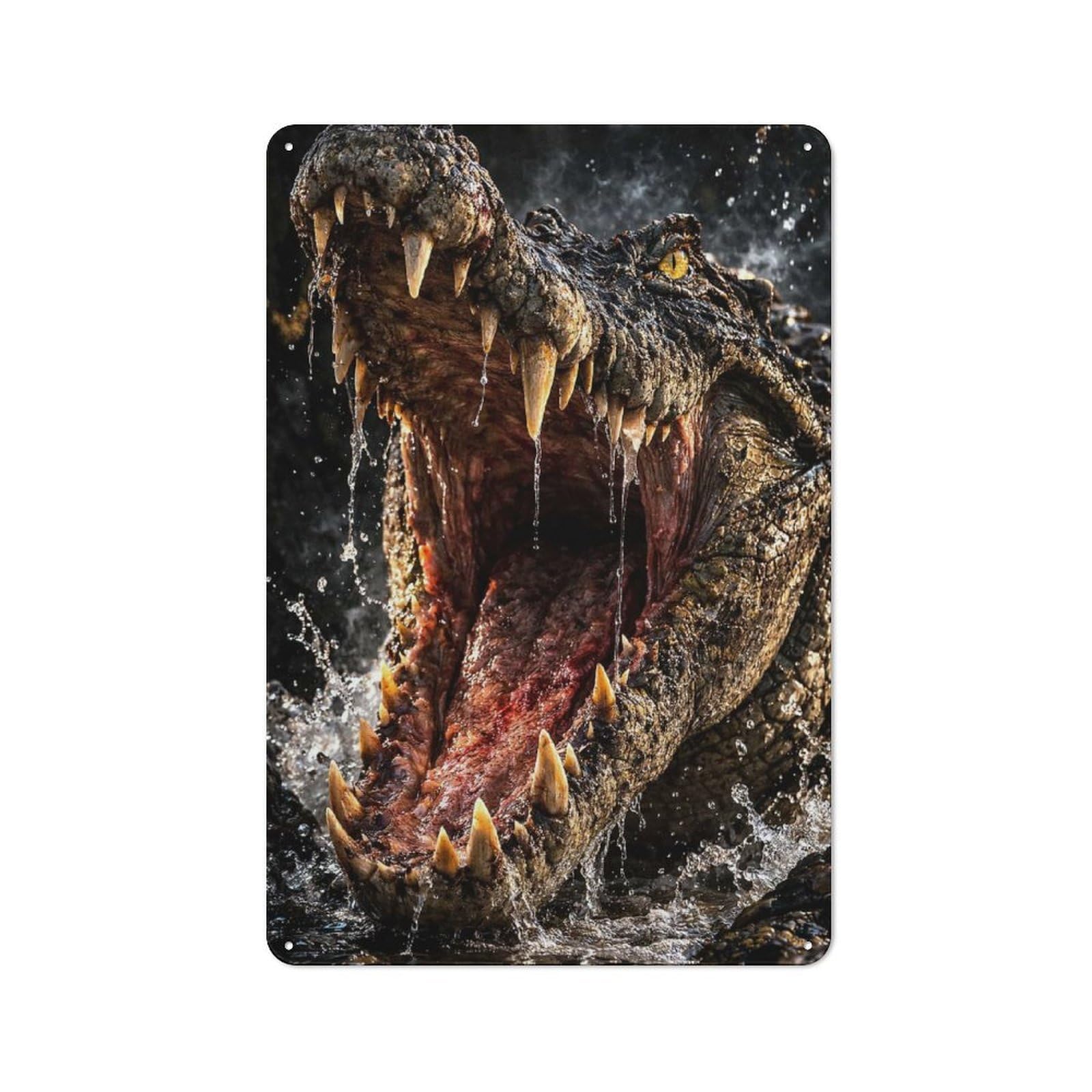 Metal Sign 30x20cm with Aggressive Crocodile with Mouth Open for Hallway Wall, Retro Decor, Gift for Hallway Decor Lovers during The Christmas Season