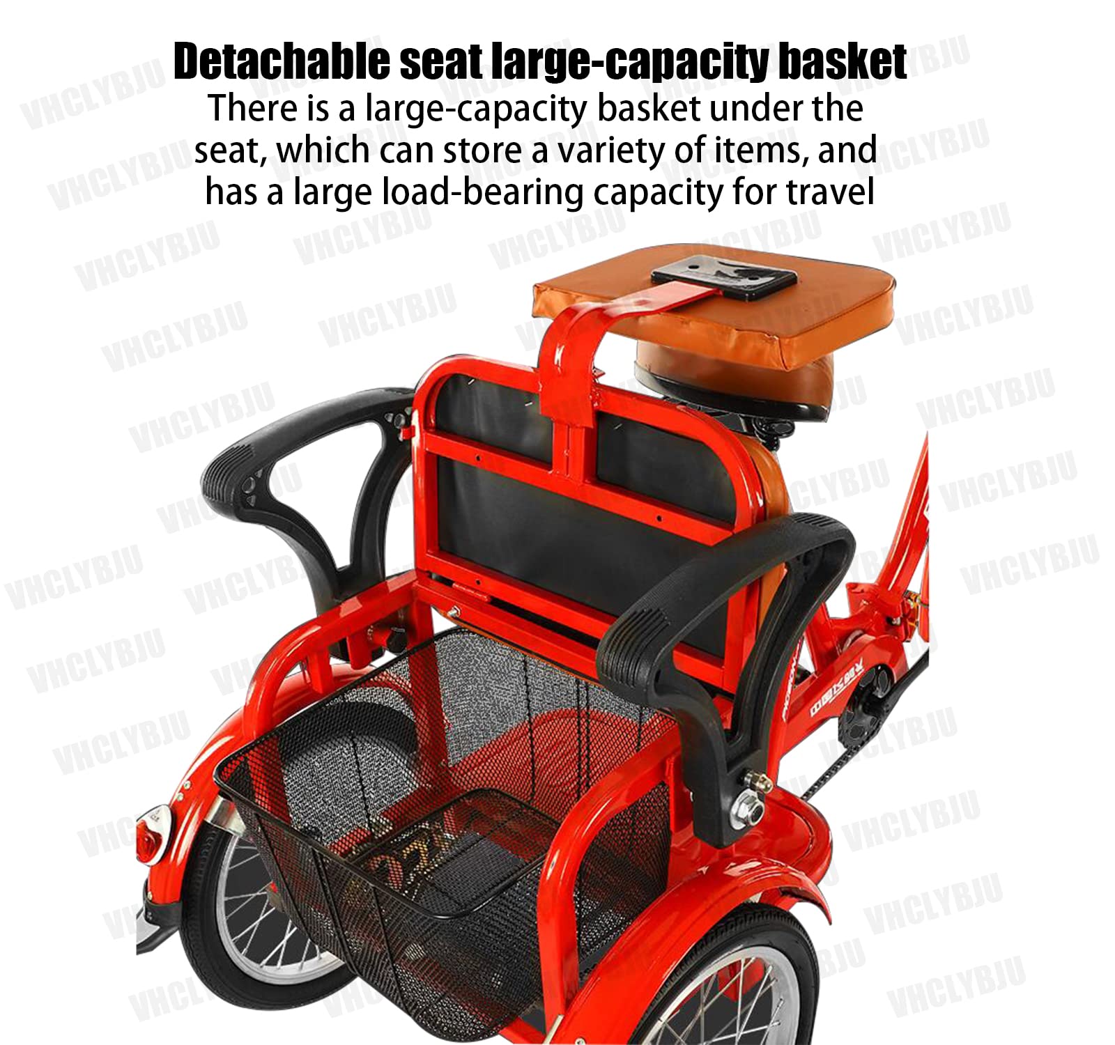 Triciclo per adulti per donna Triciclo pieghevole da 20 pollici con sedile posteriore + cesto allargato per due persone per viaggiare triciclo carico massimo 390 libbre (BLACK)