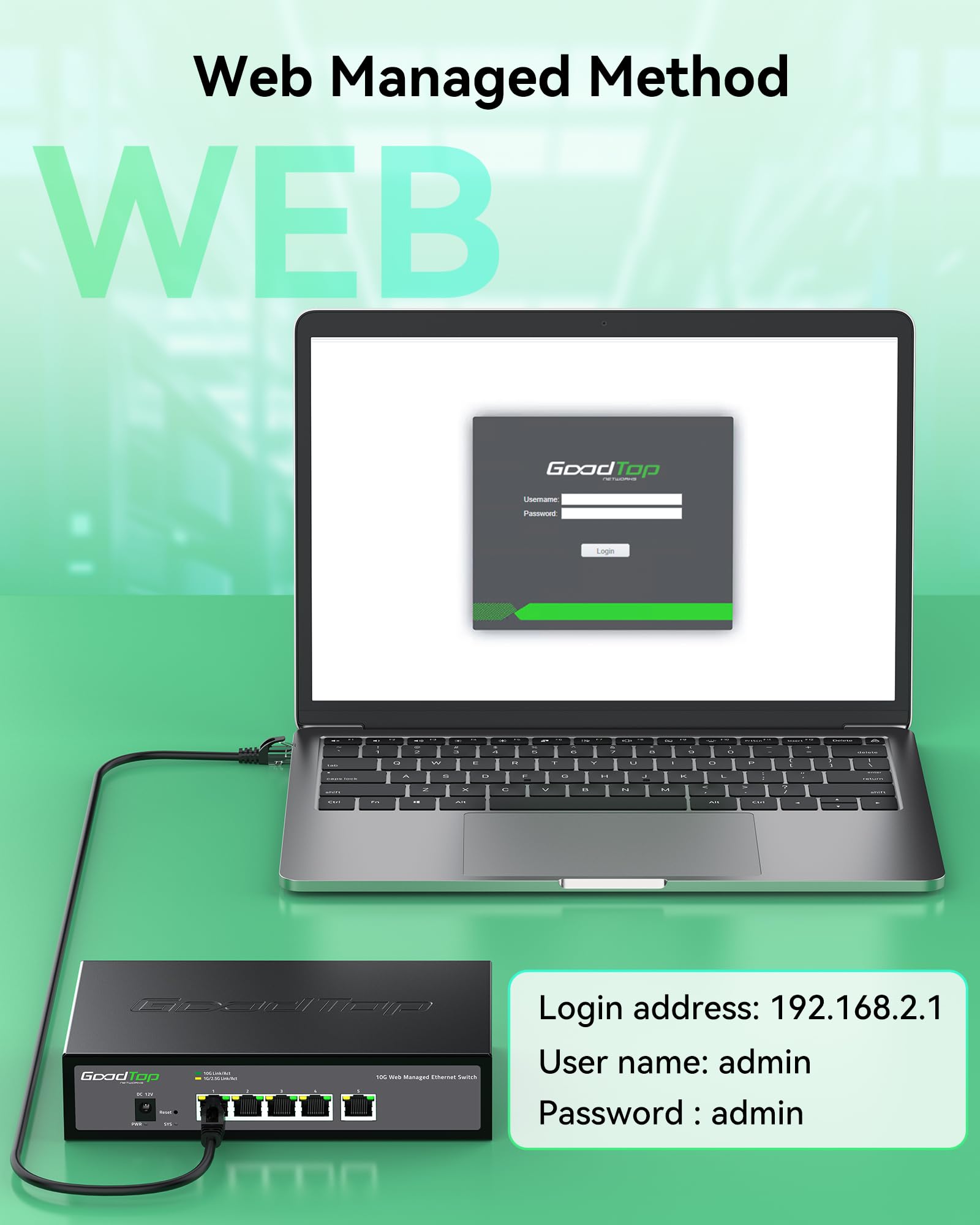 5-portowy przełącznik zarządzany 10 G, LAN Switch 10 Gbit z cichym