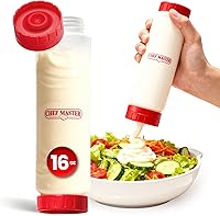 Chef Master 16oz Inverted FIFO Squeeze Bottles for Sauces, Batter & Dressings - Leak-Proof Condiment Dispensers for Restaurants & Home (90290)