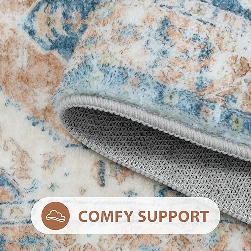 Miniatura 2 de Uphome Tapete de baño azul bohemio envejecido, oriental, suave, lanudo y antideslizante, lavable a máquina, vintage, tribal, pequeño, para baño,