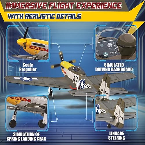 Miniatura 18 de LEAMBE Avión RC de 4 canales, avión acrobático listo para volar, fácil control para principiantes, avión P51 Mustang RC el mejor regalo para adultos
