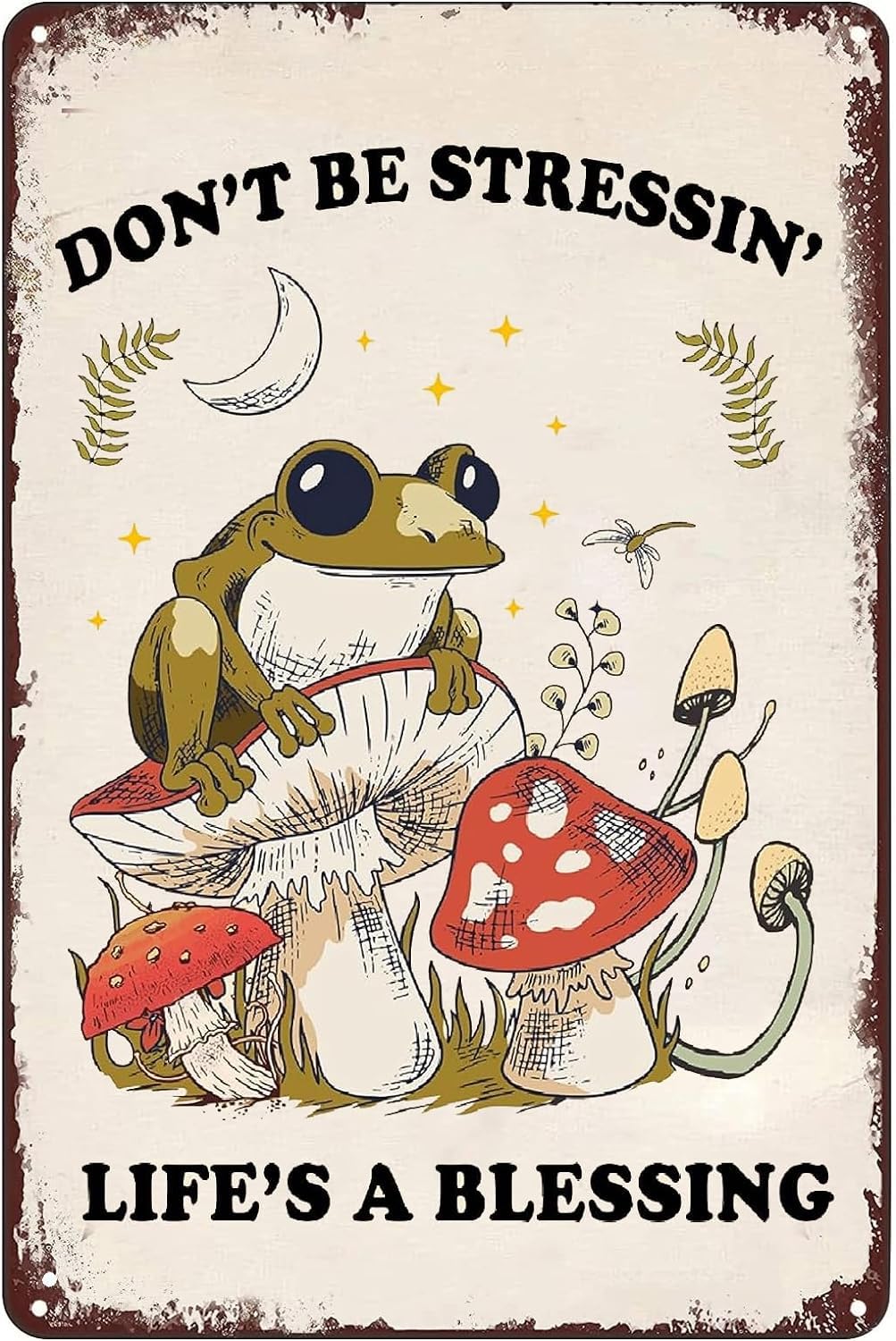 Nuboxx Fi-144 Vintage Funny Tin Signs Mushroom Frog Funny Vintage Tin Sign Wall Decor Vintage Design Home Bedroom Wall Decor Gift 8X12 Inches
