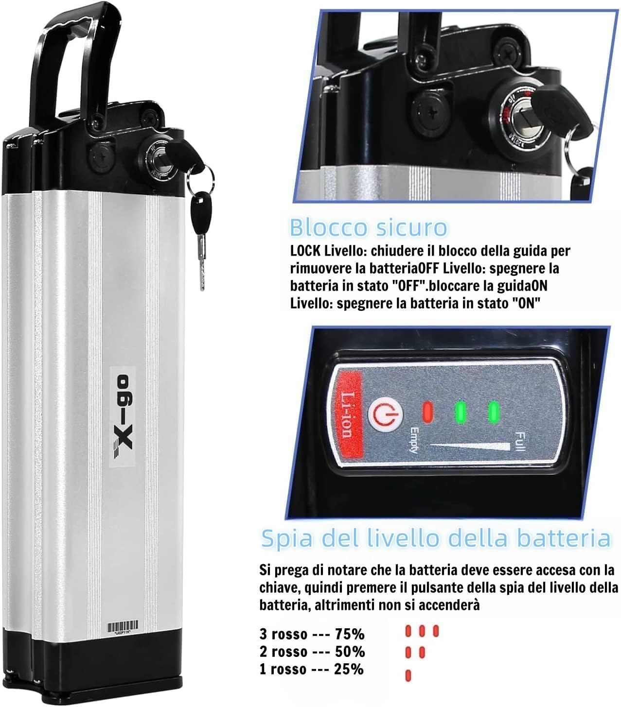 X-go Elektryczny rower 36V 10AH z ładowarką i kablem 2-pinowym rozładowaniem, akumulator litowo-jonowy Ebike do silnika 200W 250W 350W