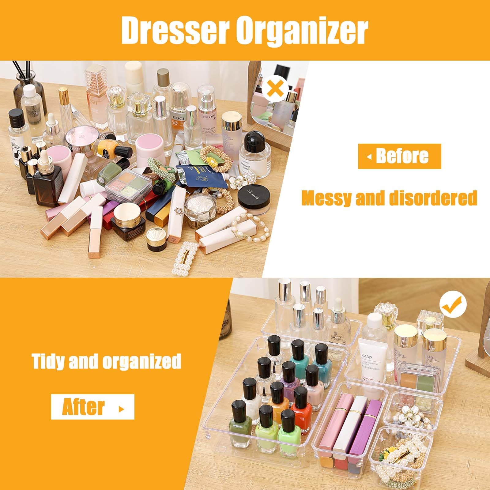 Famhap Organizer Cassetti Plastica Trasparente, Scatole Plastica Organizer con Set di 10 Pezzi, Contenitori per Cassetti Salvaspazio per Scrivania, Cucina, Bagno, Trucco