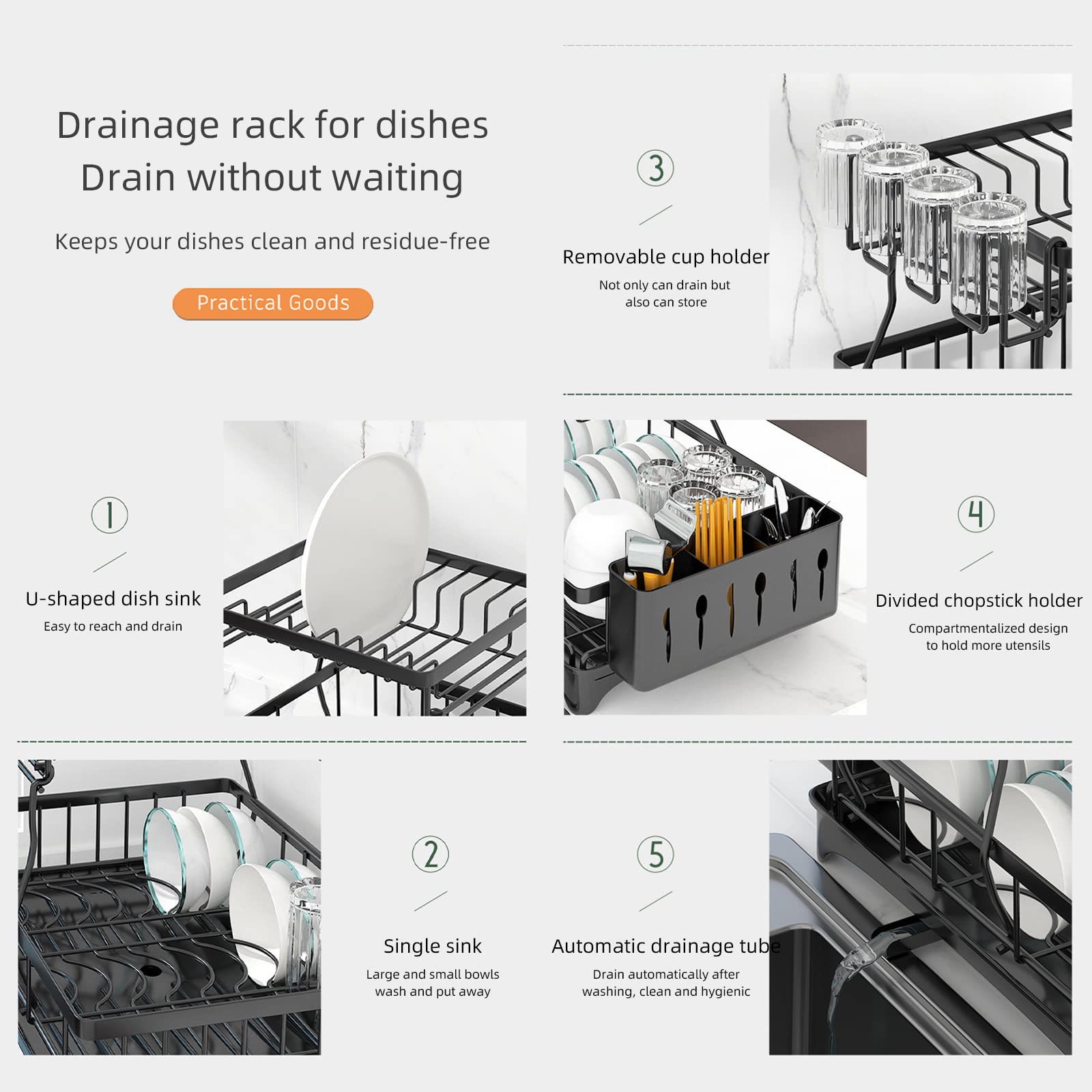 Rejilla para Secar Platos Rejilla para Platos Expandible de 2 Niveles Colador de Platos Multifuncional con Soporte para Cubiertos Extraíble para Encimera de Cocina de Gran Familia