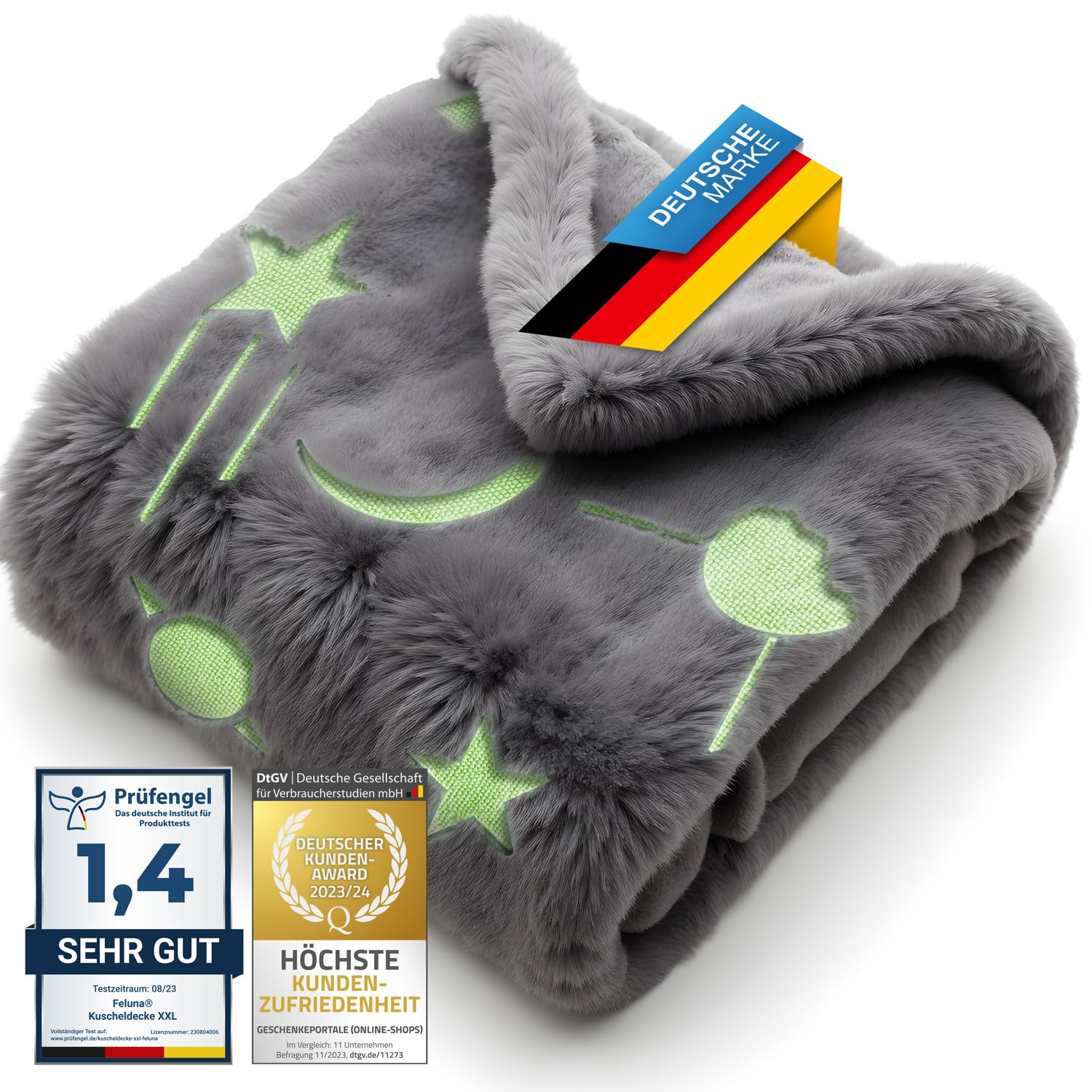 Feluna® Kuscheldecke mit leuchtenden Sternen zum Wohlfühlen leuchtet im Dunkeln; Extra Flauschige Plüschdecke für Kinder und Erwachsene Fluoreszierende Tages-Decke (127 x 152 cm)