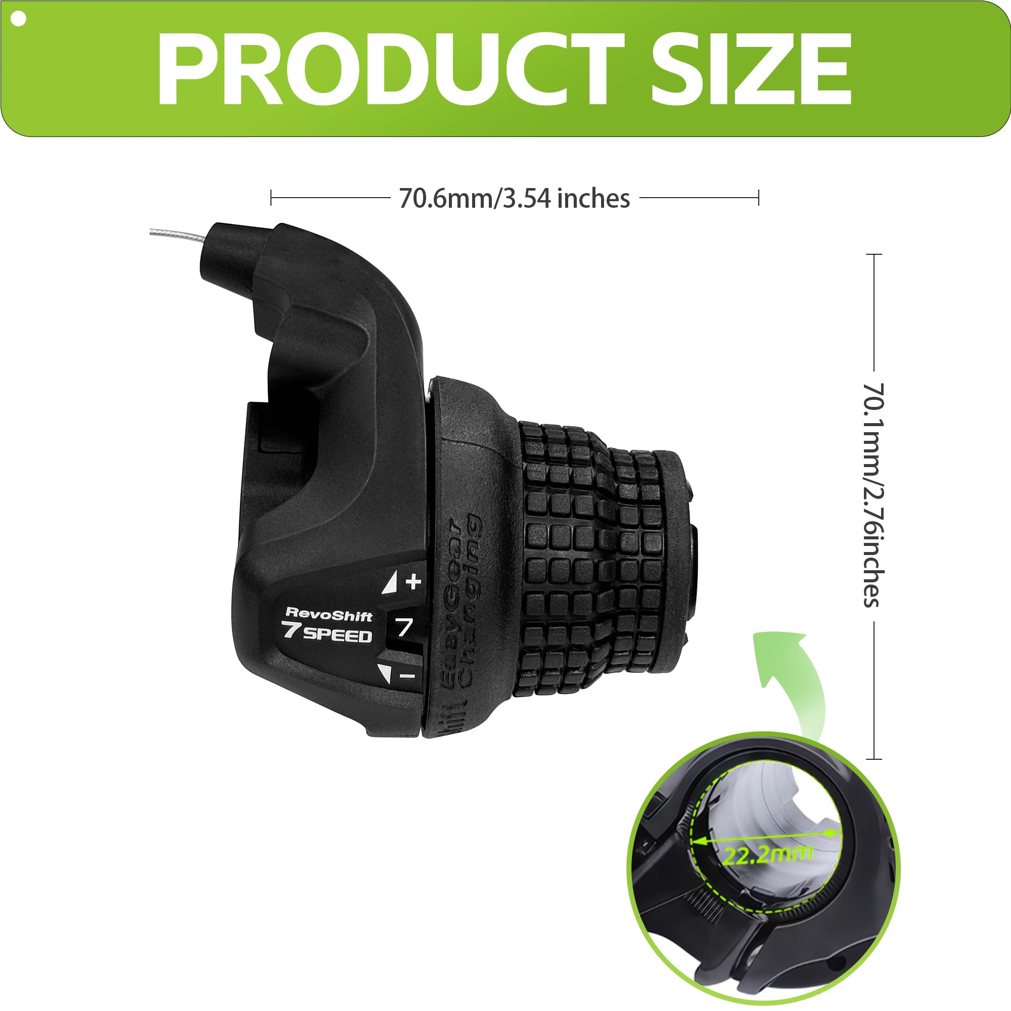 Tailcle 7 Speed Right Twist Shifter – Bicycle Grip Shift Lever Replacement for Mountain Bike, Folding Bike, Commuter, Youth and Kids Bike, Fits 22.2mm Handlebars (RS25-7 Speed Shifter)