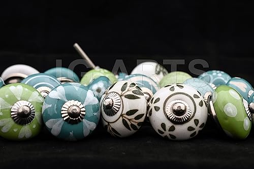 Miniatura 6 de 20 pomos de cerámica para puerta de cerámica, color azul aguamarina, turquesa, verde y blanco, crema, manijas de armario, tiradores de cajón