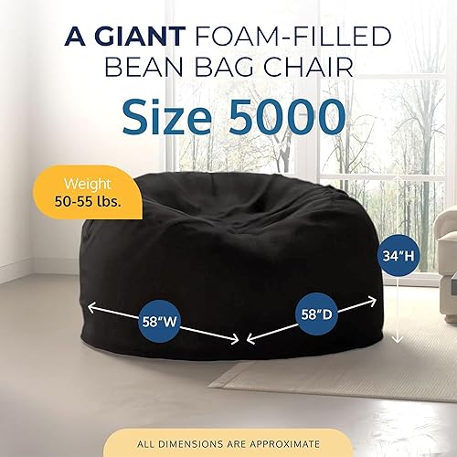 Miniatura 3 de Ultimate Sack 5000 5-Foot Bean Bag Chair, Charcoal Fur Cover – Oversized Foam Lounger, Floor Seat, Small Sofa, or Couch Bed for Living Area, Gaming