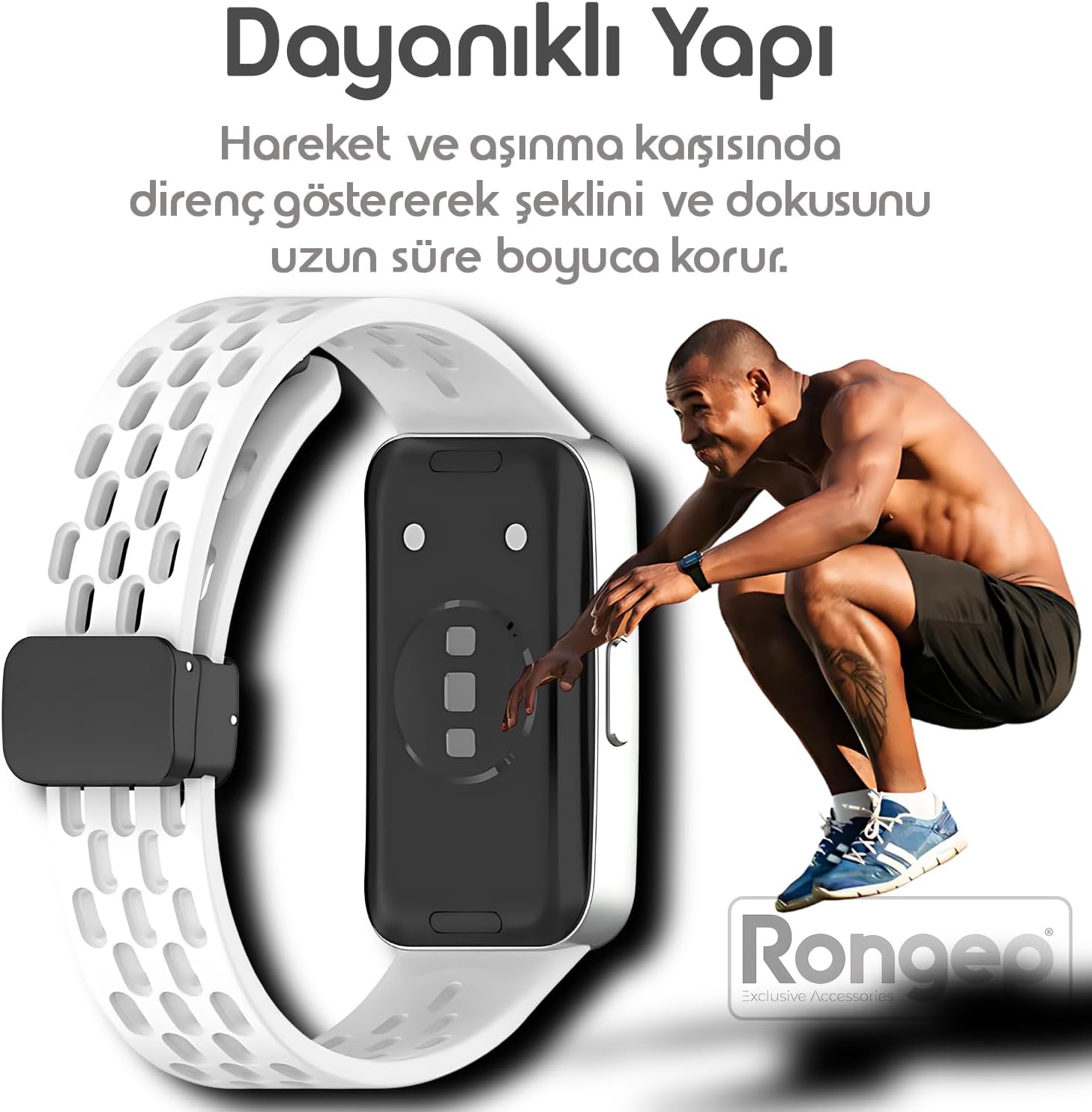 Rongep [Air-Loop] Huawei Band 10-9-8 ile Uyumlu Kordon Manyetik Kilit Mekanizmalı Huawei Band 10 Yumuşak Silikon Kordon Nefes Alabilirlik Sağlayan Delikli Tasarım Huawei Band 10 Kordonu