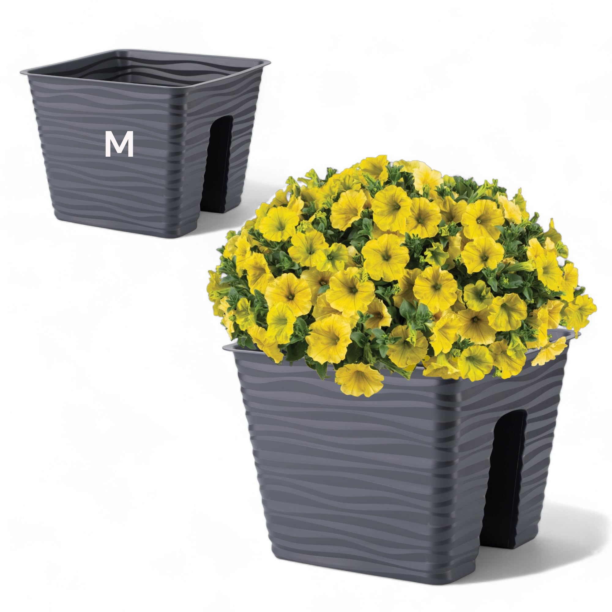 Jardinera para balcón, efecto 3D, ondulada, superficie estriada, color antracita, 27 cm x 21 cm