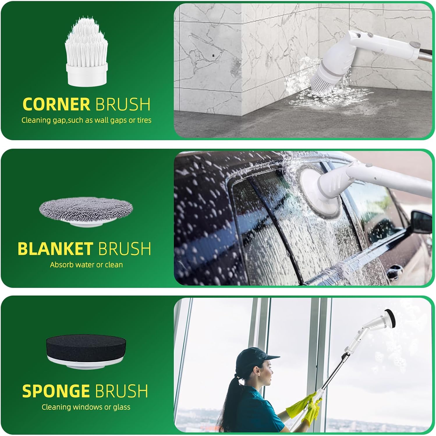 Electric Spin Scrubber, 520RPM Cordless Cleaning Brush with 6 Replaceable Brush Heads & Adjustable Extension Long Handle Power Shower Scrubber for Cleaning Bathroom Tub Grout Floor Wall Sink Tile