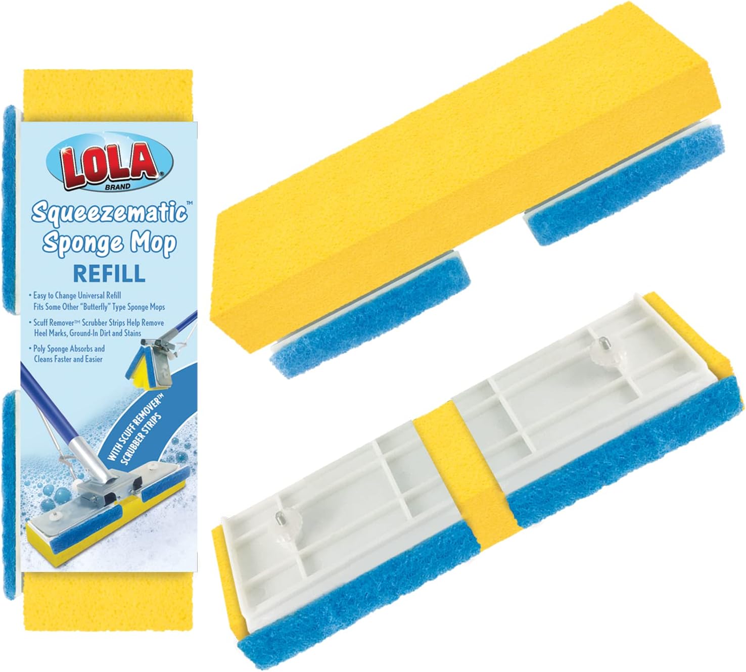 Lola SqueezeMatic Sponge Mop Refill, 9" Head, Nylene Sponge, Scuff