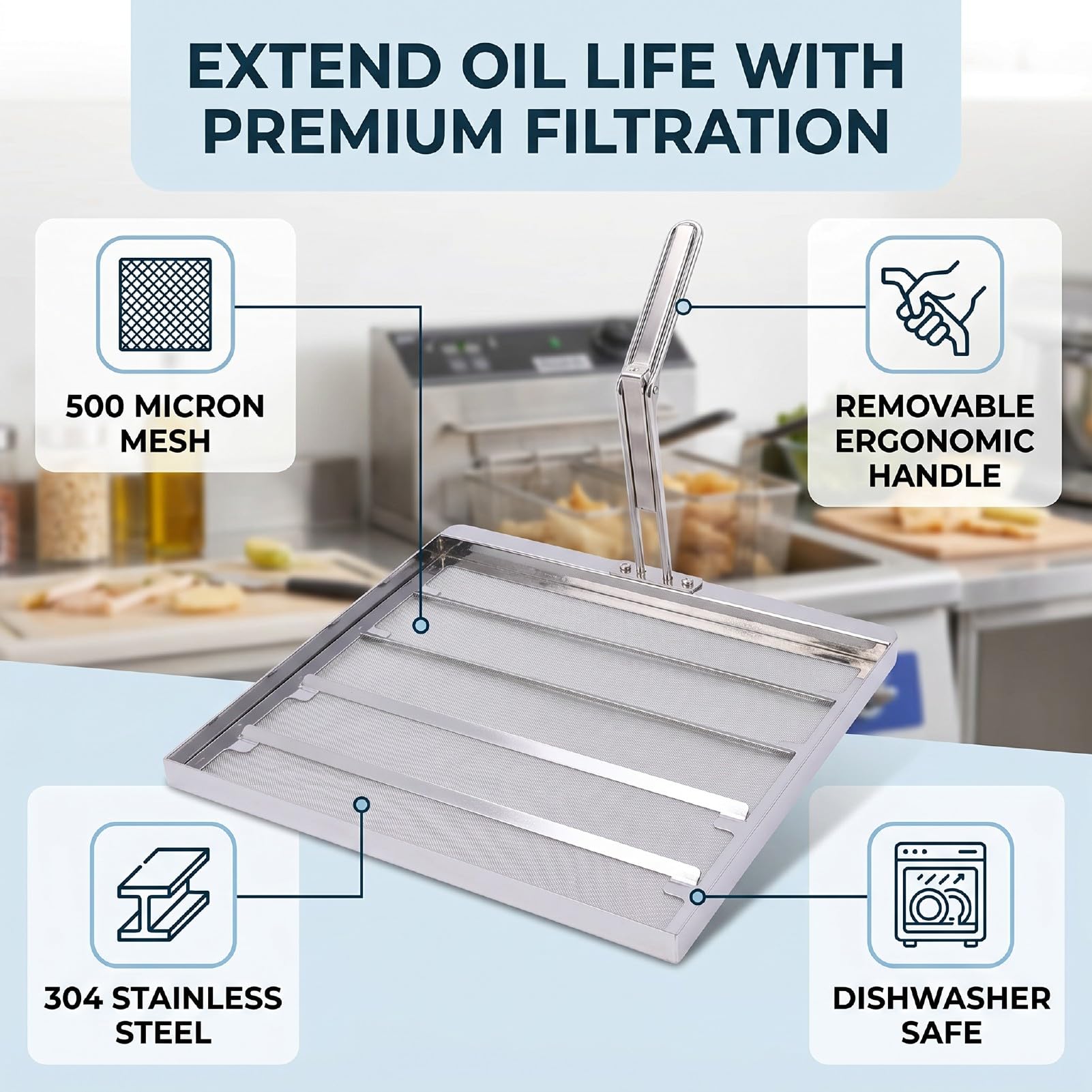 Generic Rete Filtrante per Friggitrice Maglia da 500μm per Uso Commerciale Filtro Olio in Acciaio Inossidabile per Friggitrici a Fondo Piatto 1 unità