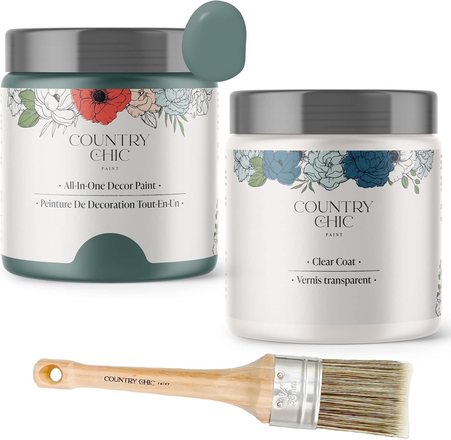 Chalk Style Paint + Clear Coat + Paint Brush Bundle - for Furniture, Home Decor, Crafts (Color: Wanderess [pint - 16 oz] - Teal)