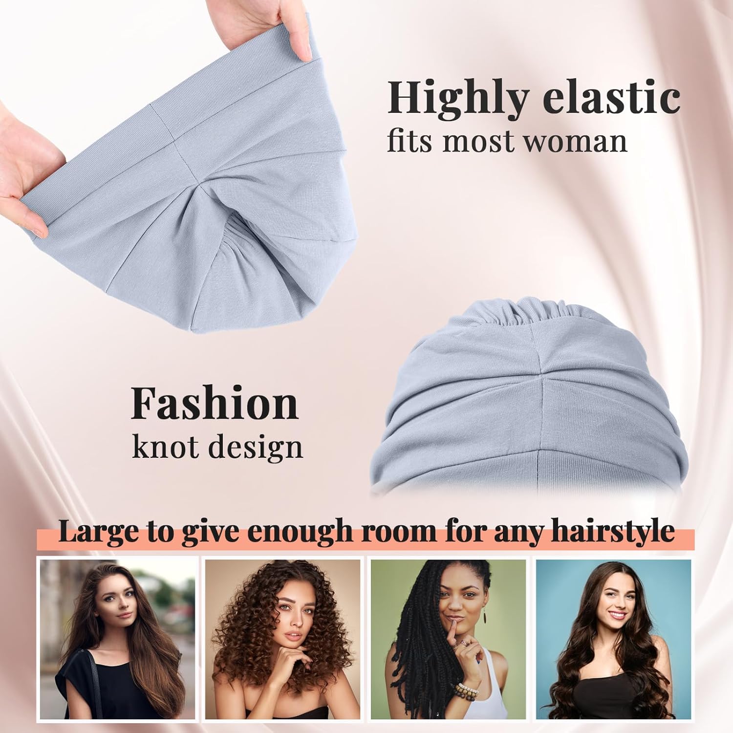 JenPen 4 Pcs Silk Satin Sleeping Bonnet Caps Women, Chemo Satin Lined Bonnet Soft Hair Wrap Slouch Beanie, Shower Cap, Cancer - Image 5