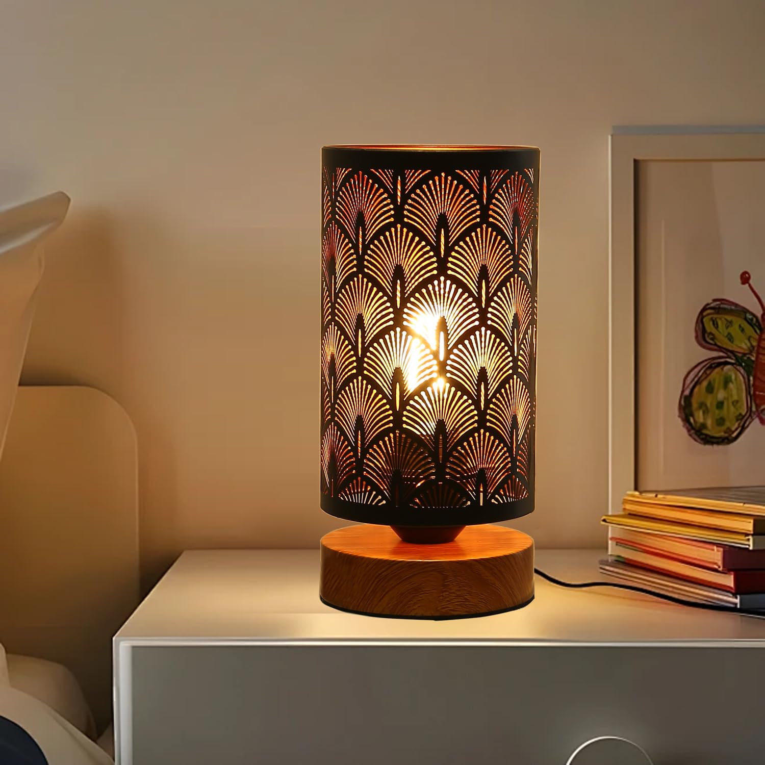 Black Rustic Table Lamp for Bedroom Small space Farmhouse Dimmable Bedside Lamps for Night stand Desk , Industrial Nightstand lamp with Metal