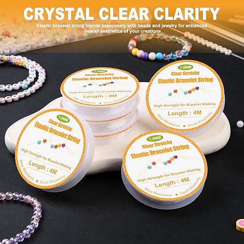 Vista 11 de Bupete 6 rollos de cuerda de pulsera transparente, cuerda elástica para pulseras, 0.016 in, 0.020 in, 0.024 in, 0.028 in, 0.031 in, 0.031 in, 0.039