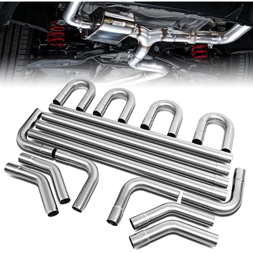 16 Pcs 2.0 In. OD DIY Custom Exhaust Kit Mandrel Bend Tubing 16 Gauge Straight Pipe 45 90 180 Degree U-Bend Pipes Mild Steel Slip-Fit Design Tube Universal Fit