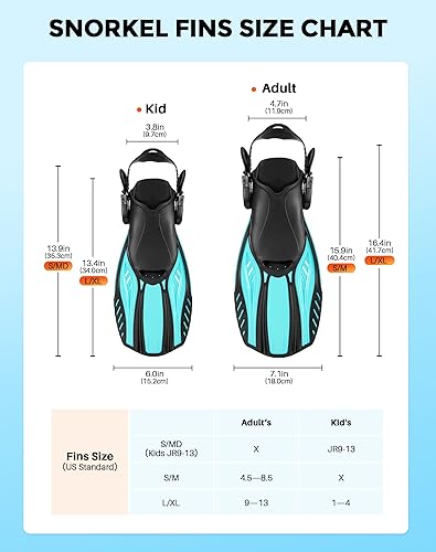 Miniatura 6 de Aletas de esnórquel de natación de tacón abierto, aletas cortas, aletas de natación, tamaño de viaje, aletas de buceo con correas ajustables para