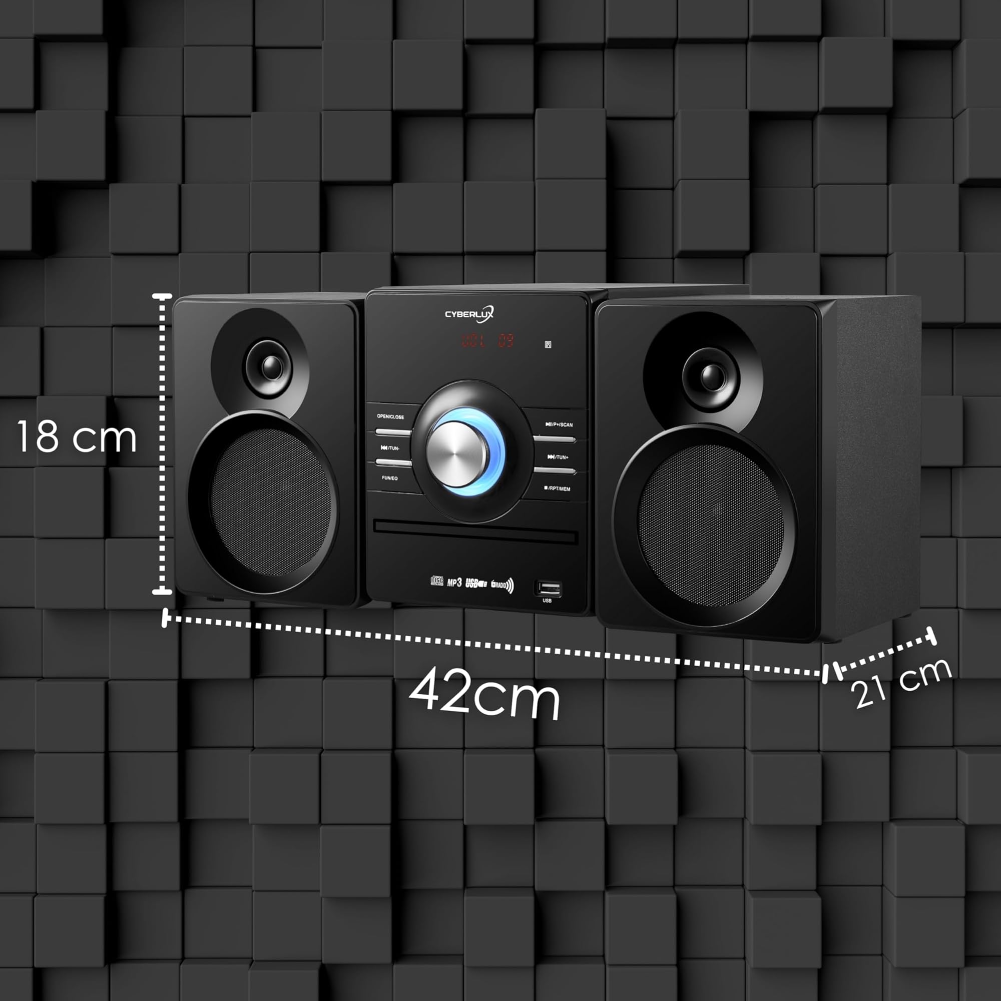 Sistema compacto HiFi estéreo Bluetooth | Mini cadena CD USB AUX FM 30 memorias LED