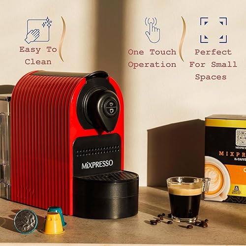 Miniatura 5 de Mixpresso Máquina de café espresso rojo  Cafetera compacta de 1400 W de una sola porción compatible con cápsulas Nespresso OriginalLine, operación