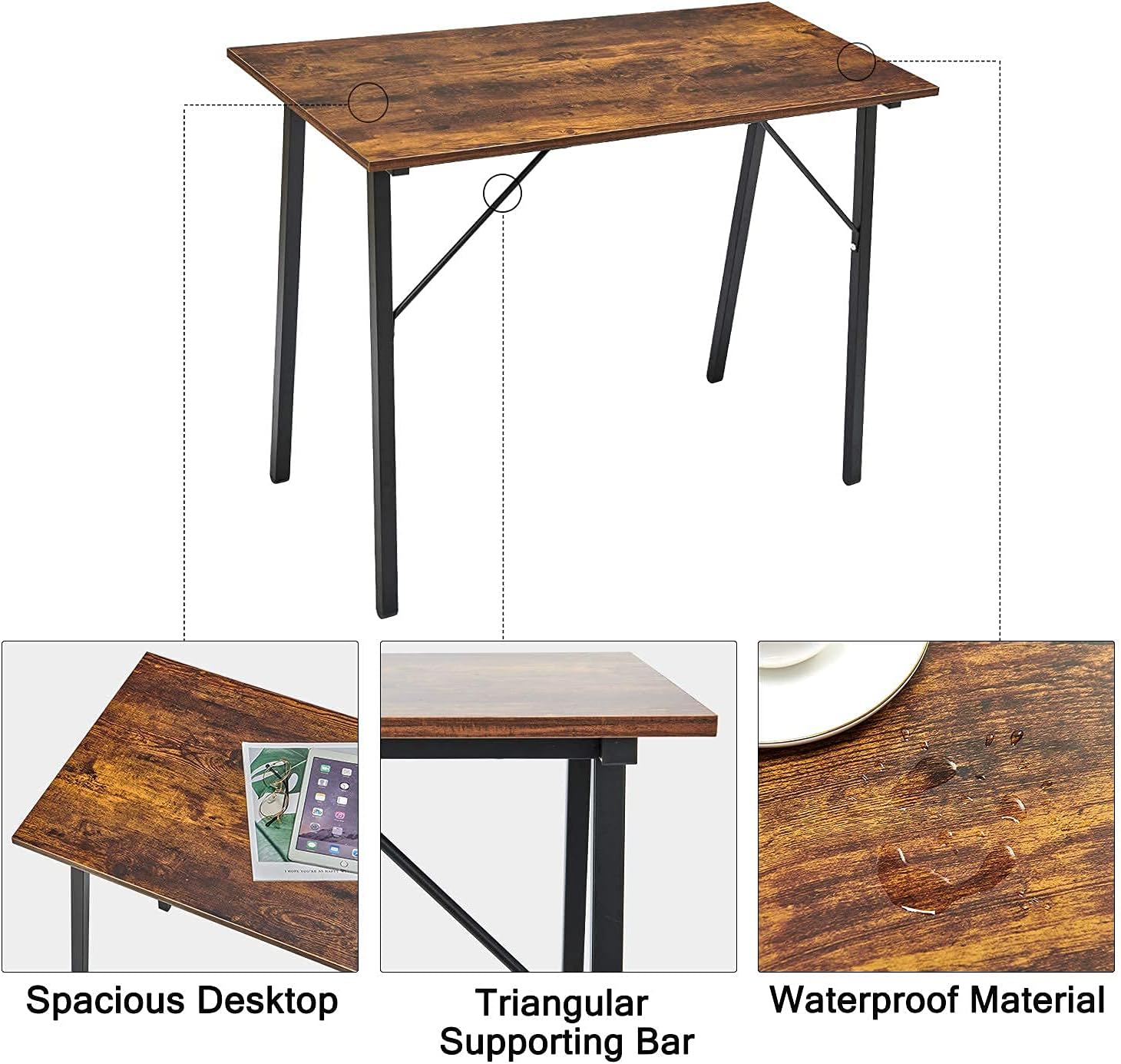 Coavas Computer Desk 40" Small Student School Writing Desk, Easy Assembly Study Writing Table Home Office Desk Modern Simple Style PC Desk for Small Space, Study Kids Black Desk, Metal Frame