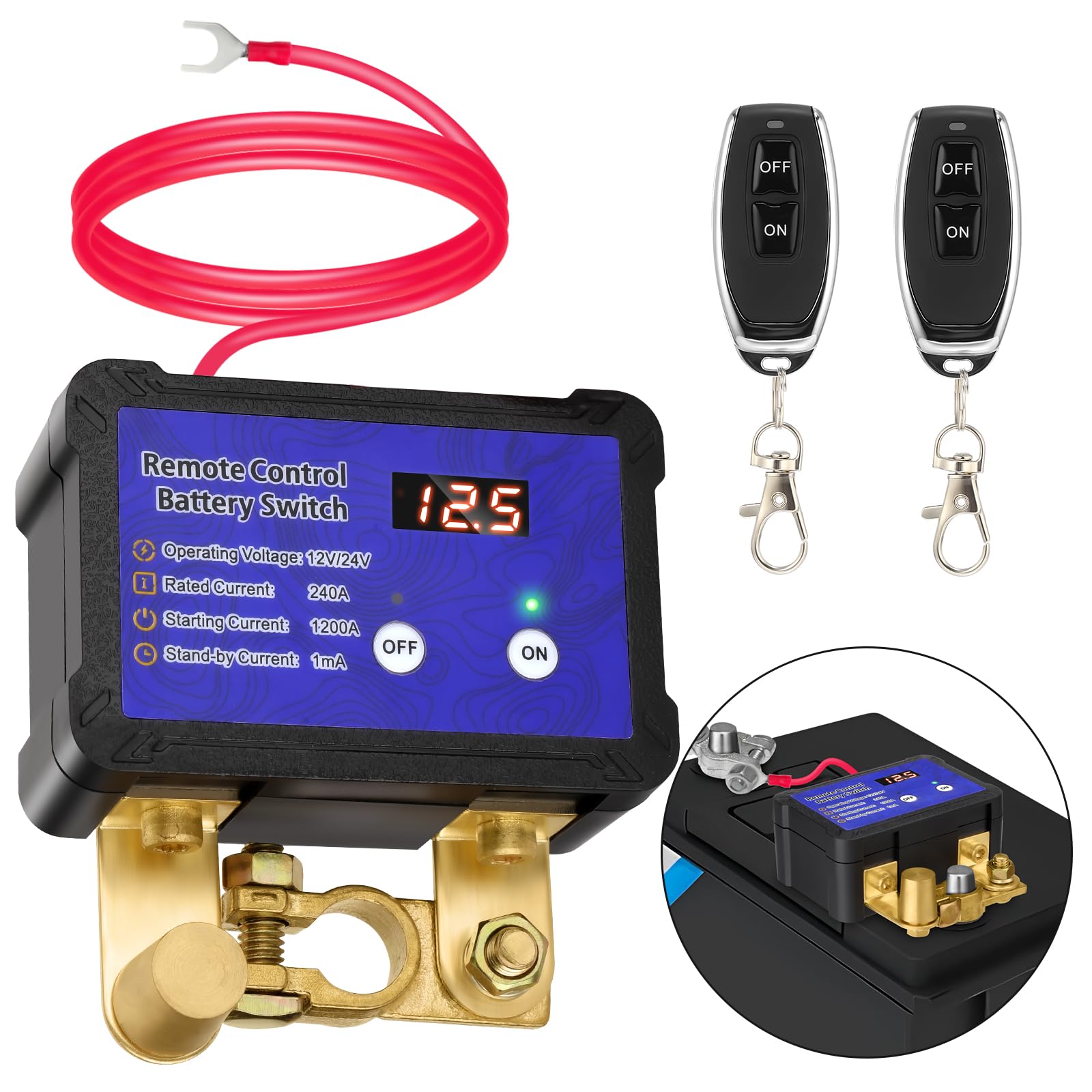 Liwogi 12V Batterie-Trennschalter Mit Fernbedienung – 240A, Anti-Diebstahl, LED-Anzeige, Für Auto, LKW, Boot