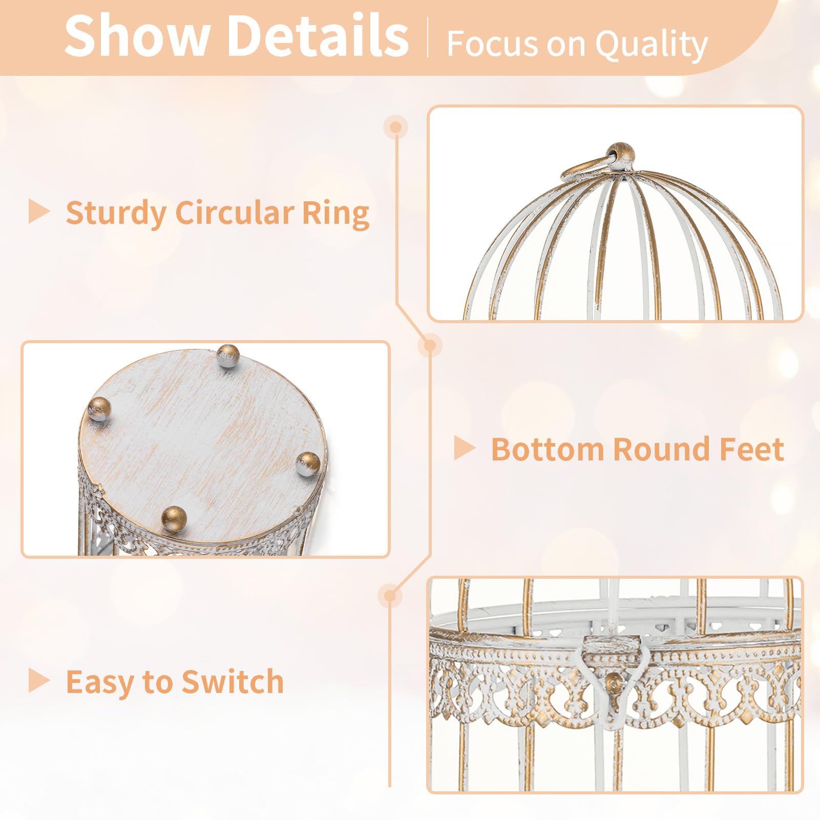 NUPTIO Cages À Oiseaux pour Bougies Piliers Blanc: 3 Lot de Lanterne de Mariage Petite Cage À Oiseaux en Métal pour Décoration Table Lors La Fête de Mariage