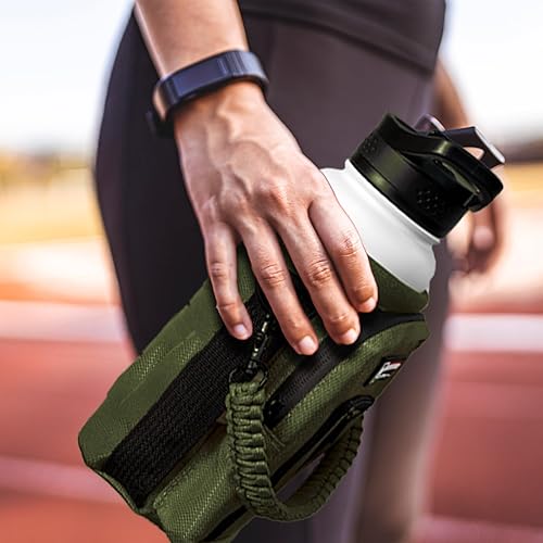 Vista 44 de NATURE PIONEOR Soporte para botella de agua con correa ajustable – 25/32/40 onzas, funda aislante para botella de agua con mango de paracaídas y 2