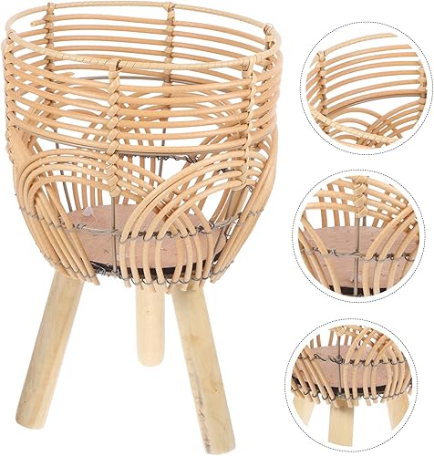 Miniatura 4 de Yardwe Cesta de maceta de bambú Cesta de flores de bambú Estante para el hogar Soporte de maceta de planta de pie