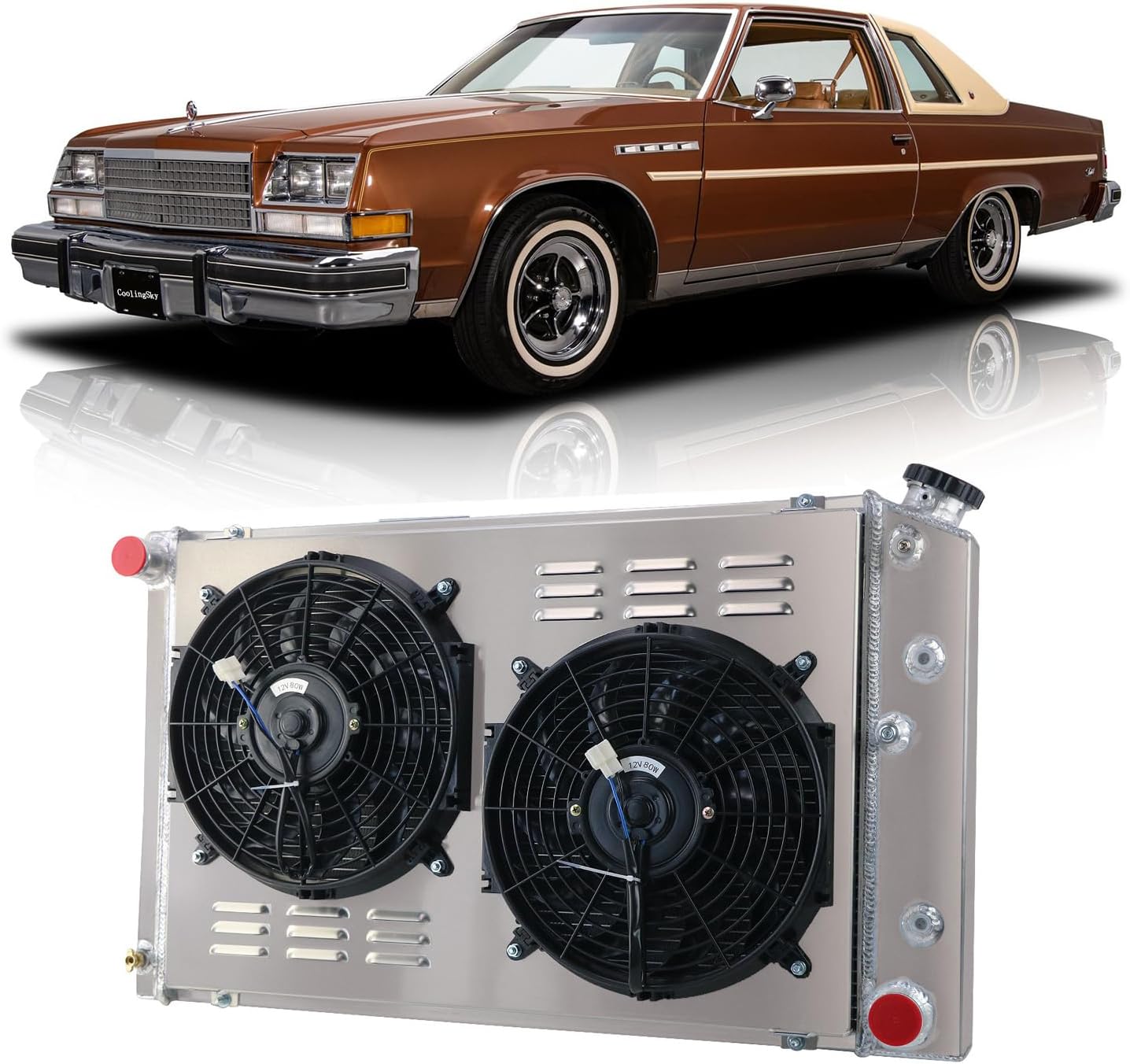Primecooling 52MM 3 Row Core Aluminum Radiator +Fan (12 Inches Dia.) w/Louver Shroud for Chevy/GMC,C10 C20 C30 K10 K20 C/K 1970-87