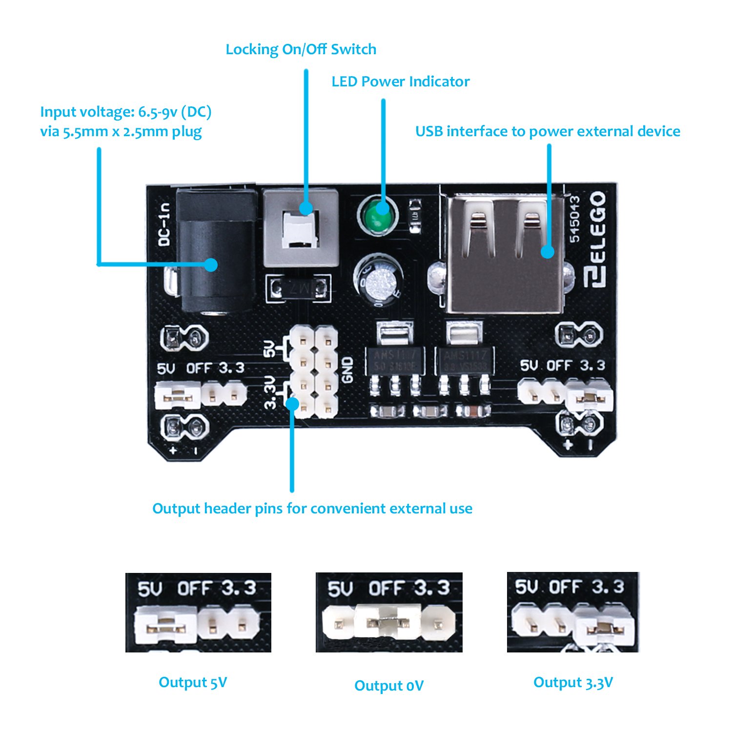 ELEGOO Poprawiona elektronika zestaw edukacyjny zestaw zabawny moduł zasilania moduł łączący potencjometr breadboard komponenty do Arduino