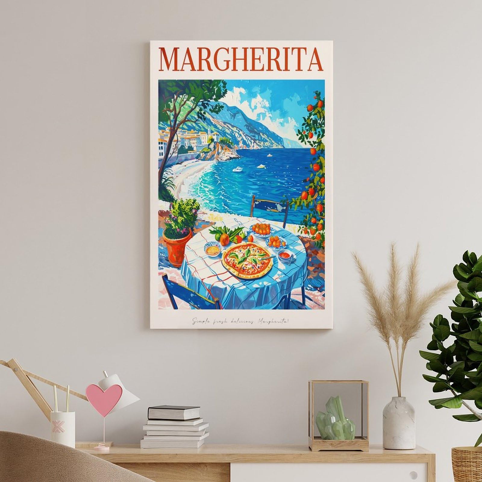 FUPMTKLT Italienisches Margherita-Pizza-Poster, Retro-Restaurant-Poster, italienische Küche, Esszimmer, Poster, 2 Leinwand-Poster, Schlafzimmerdekoration, Landschaft, Büro, Raumdekoration, Geschenk,