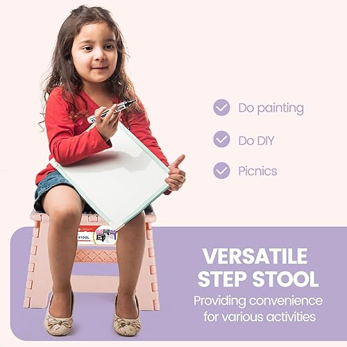 Miniatura 301 de Taburete plegable resistente de alta calidad de 13 pulgadas de altura para adultos, taburete de cocina, jardín, baño, color blanco Blanco,Bicolor