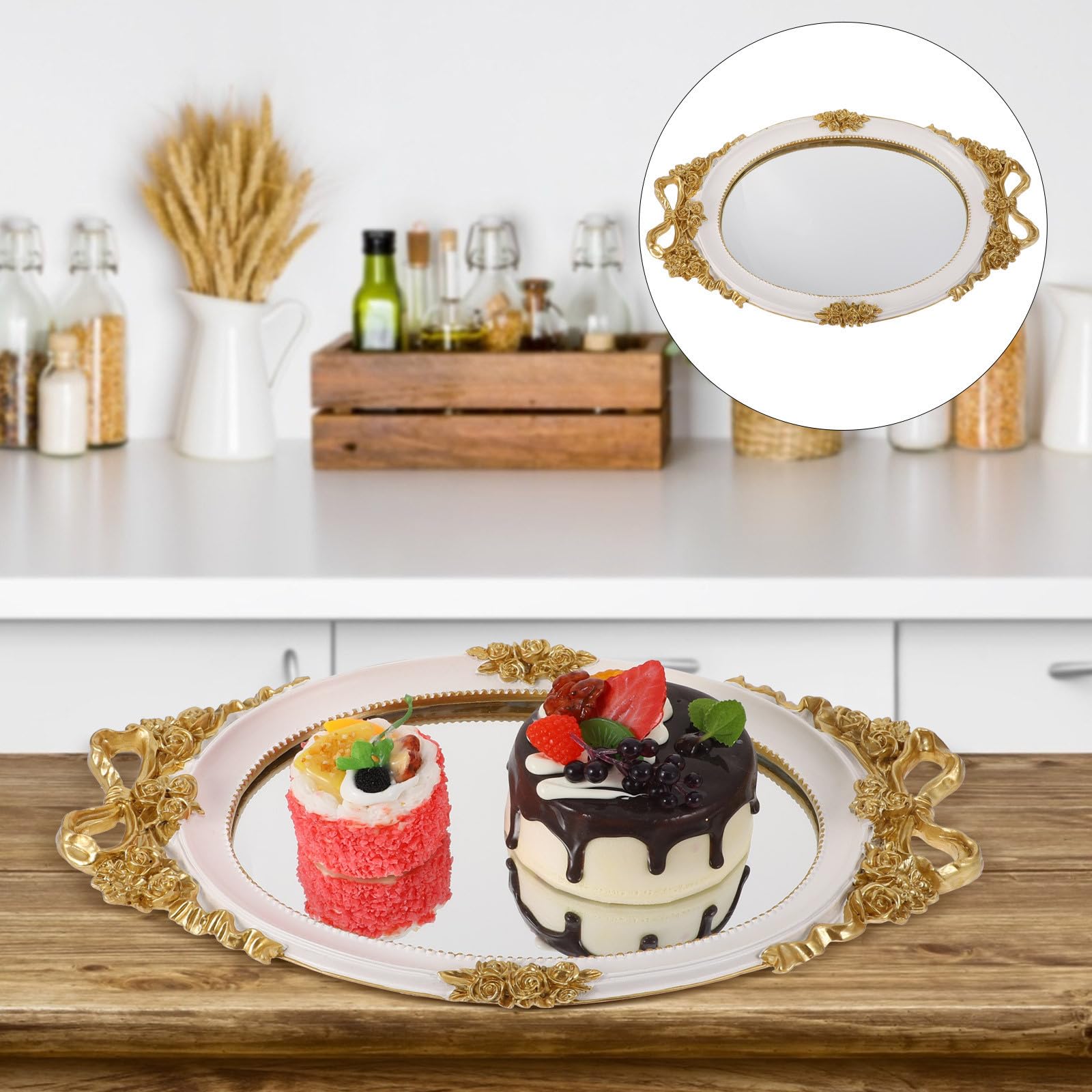 Bandeja de Espejo Ovalada Vintage para Joyas y Postres