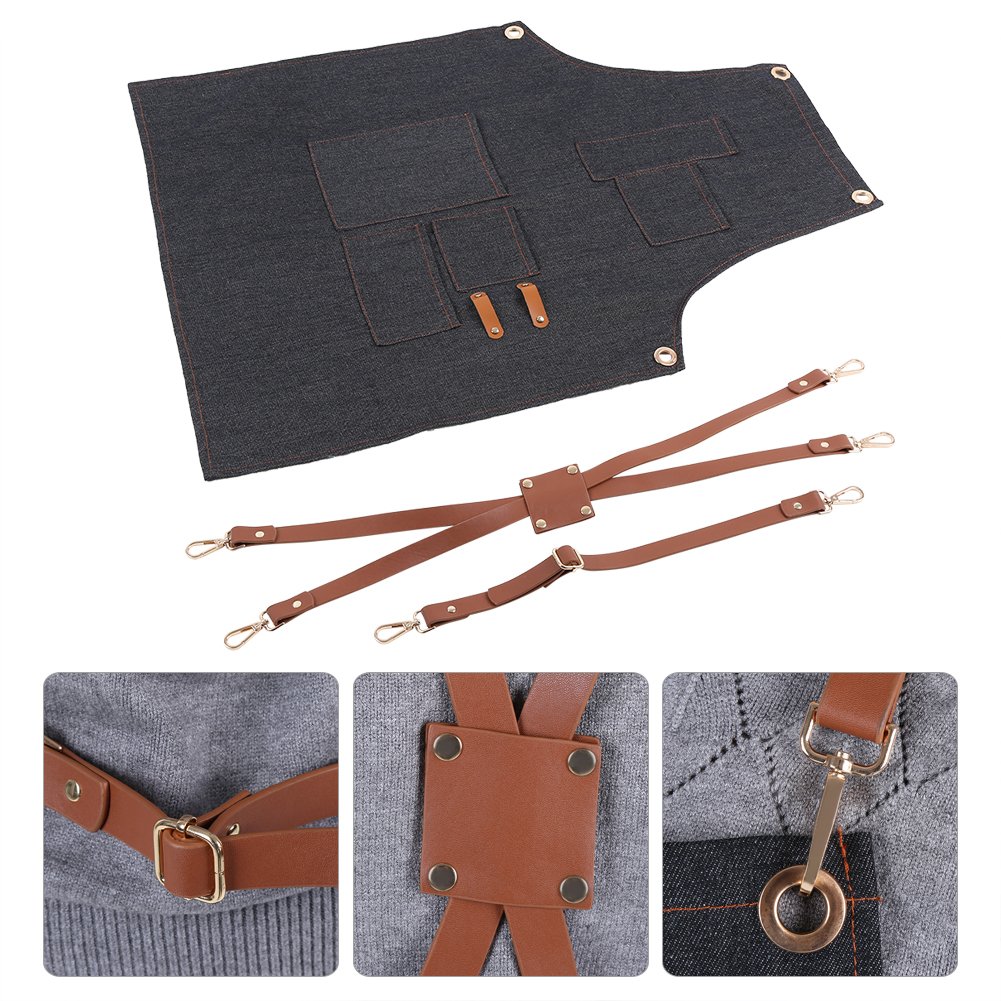 Tablier De Travail Jean Tablier De Chef Réglable Avec Sangles Croisées En Cuir Multi-poche Pour Femmes Hommes Artisans Peintre Artisanat Travailler(#C)