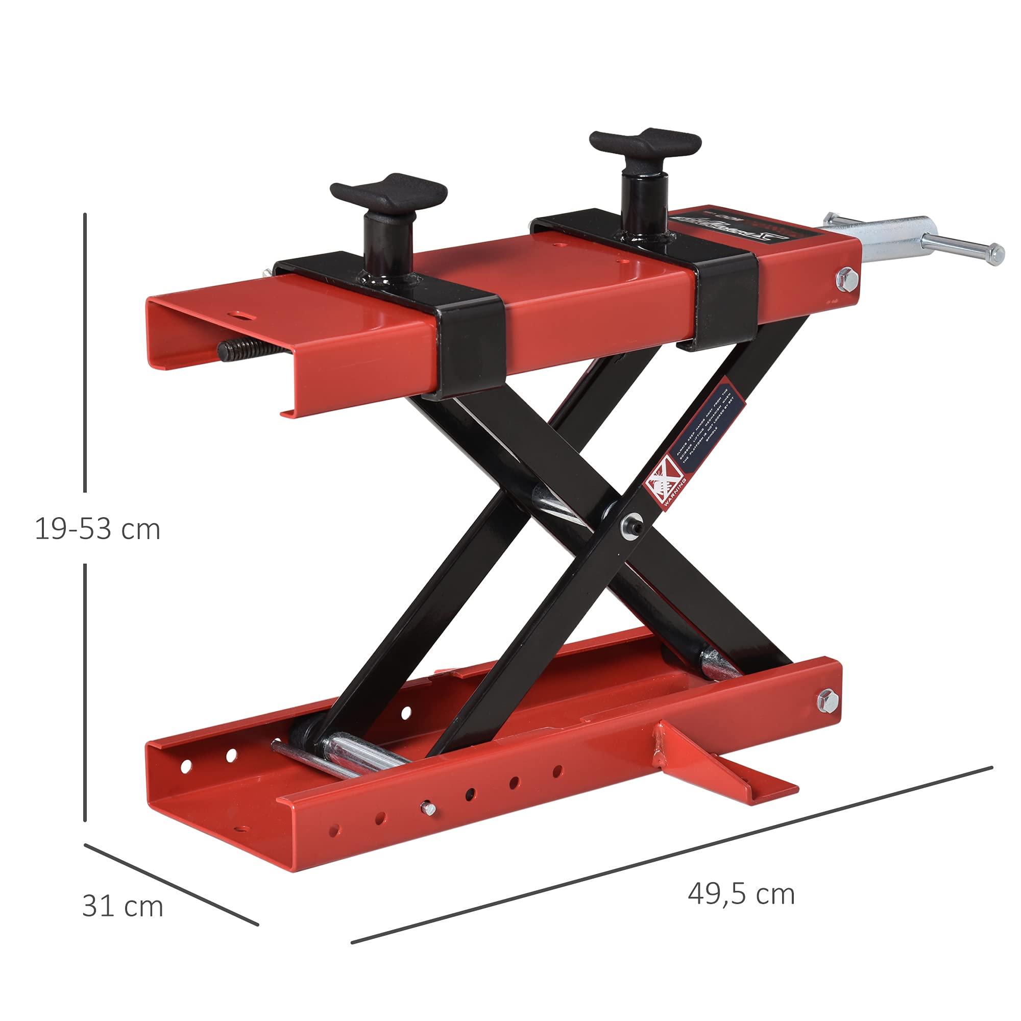 DURHAND Plataforma Elevadora para Motocicletas Carga Máxima 500 kg con Altura Ajustable de 19-53 cm Soporte de Moto para Aparcar o Reparar Taller Garaje Negro y Rojo