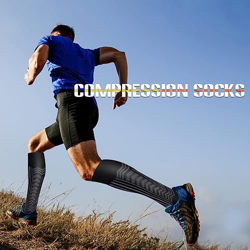 Miniatura 67 de Calcetines de compresión y circulación para mujer y hombre (3 pares), para enfermería, correr, viajar, calcetines hasta la rodilla