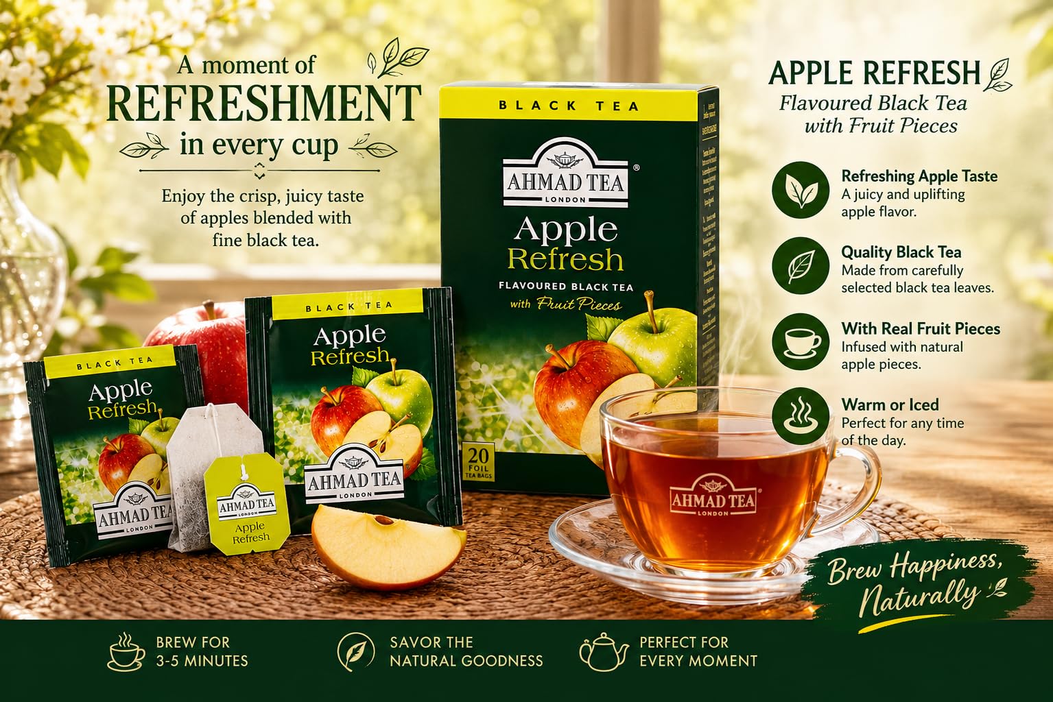 Amazon.com : Ahmad Tea Black Tea, Apple Refresh Teabags, 20 ct