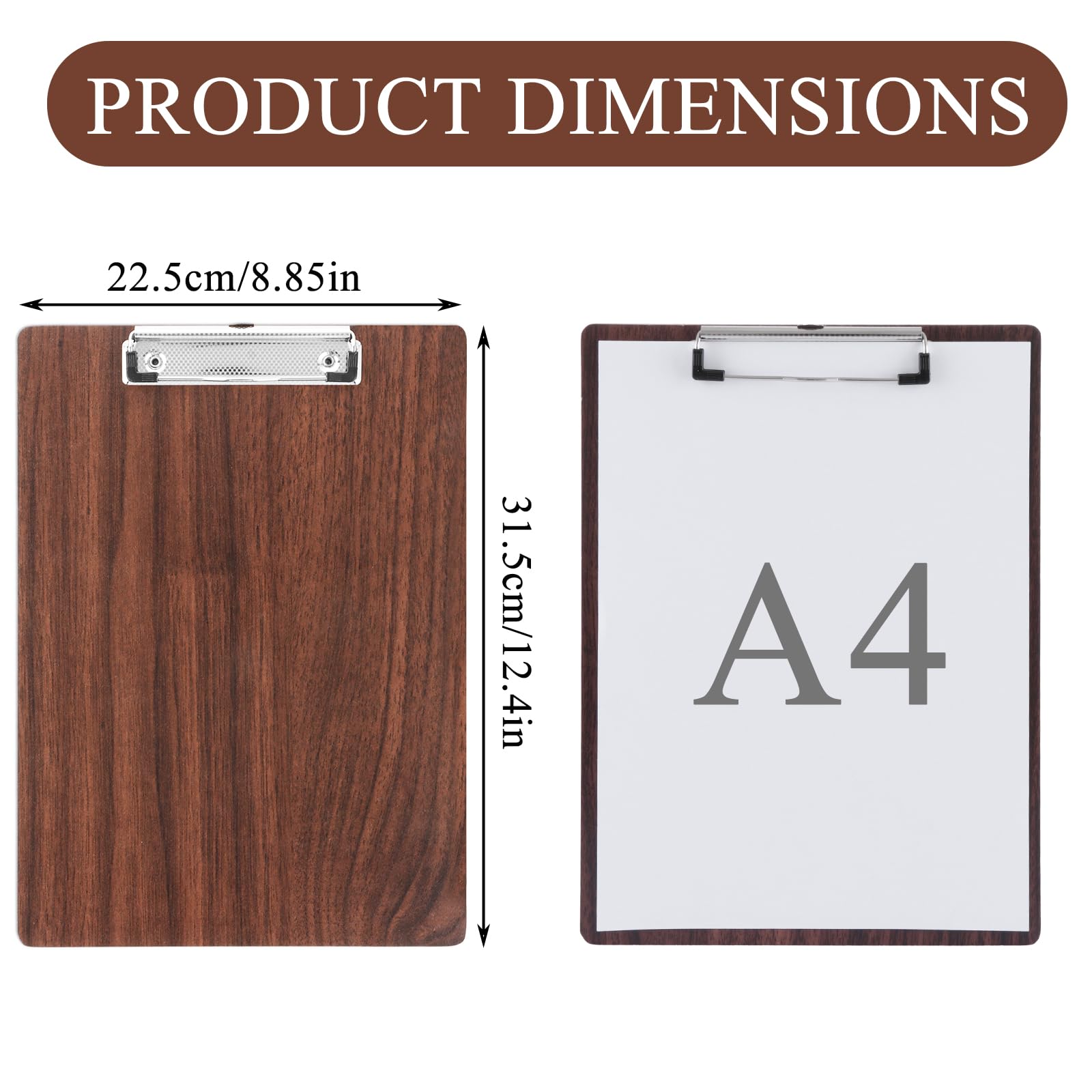 8 Stück Klemmbretter A4 Holz, Dicke 3mm Klemmbrett Holz A4 mit Metalklemme und Aufhängeose,Schreibbrett Schreibplatte Clipboard Zwischenablage für Büro,Restaurant,Schule