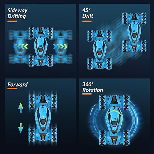 Miniatura 3 de AONGAN Rastreador a control remoto, auto de acrobacias de alta velocidad con giros y derivas de 360, control de gestos, auto RC recargable de