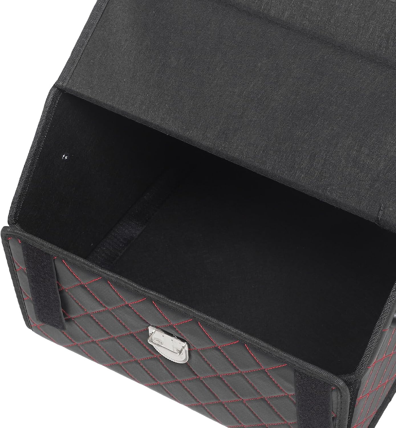 BESTonZON Car Trunk Organizer Folding Suv Cargo Storage Box Compact Black with Red Stitching Portable Car Storage Container for Camping and Travel