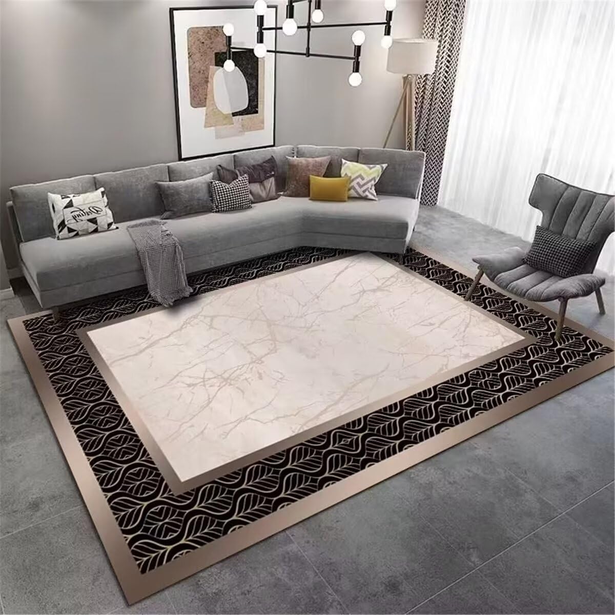 Tapis salon style moderne contemporain tapis chambre noir 120X170CM