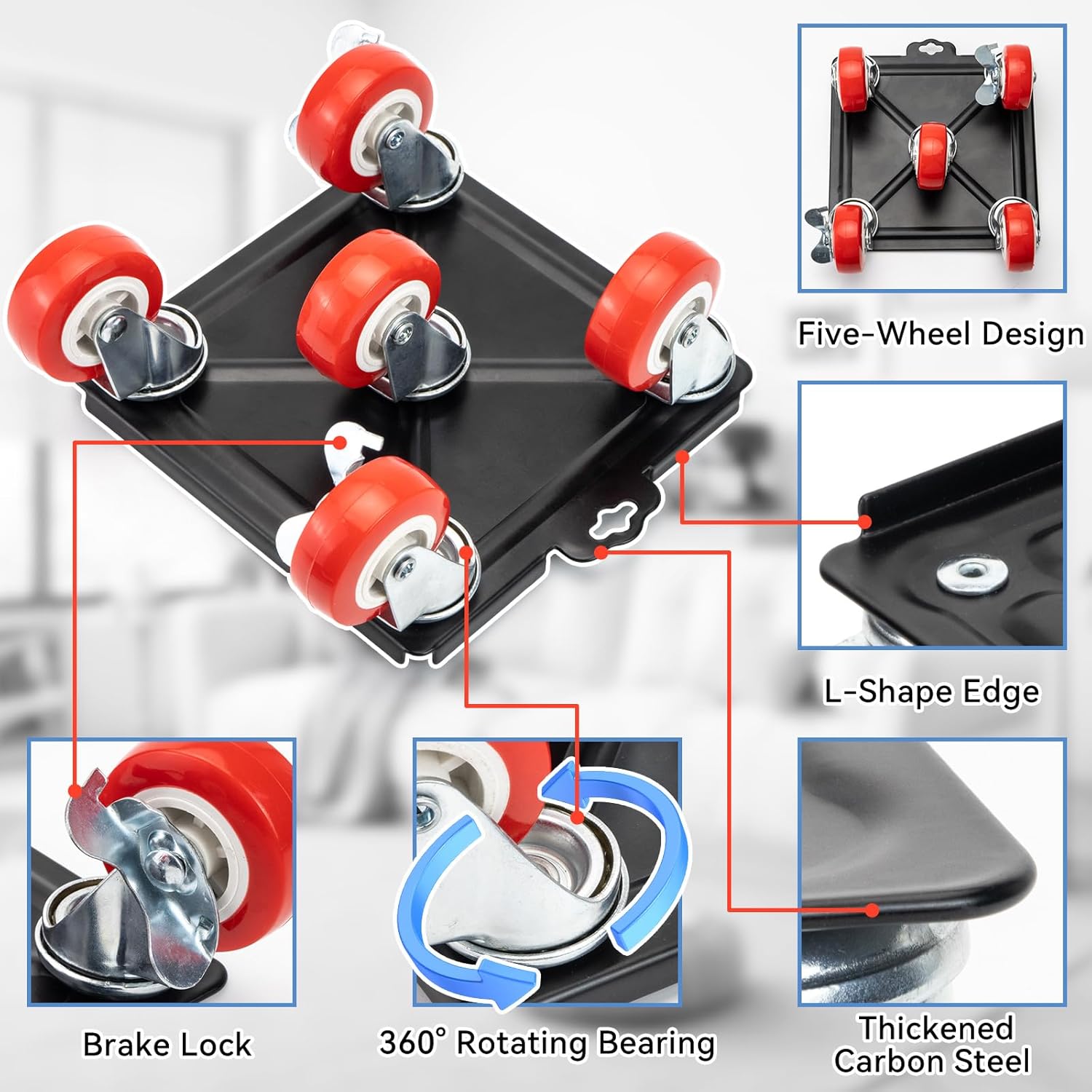 Furniture Dolly, Furniture Movers, Furniture Lifter Tool Set with 5 360° Rotatable Universal Wheels, Carbon Steel Panel Heavy Duty Dolly, Max Load 3300LBS Furniture Dolly, Furniture Movers, Furniture Lifter Tool Set with 5 360° Rotatable Universal Wheels, Carbon Steel Panel Heavy Duty Dolly, Max Load 3300LBS