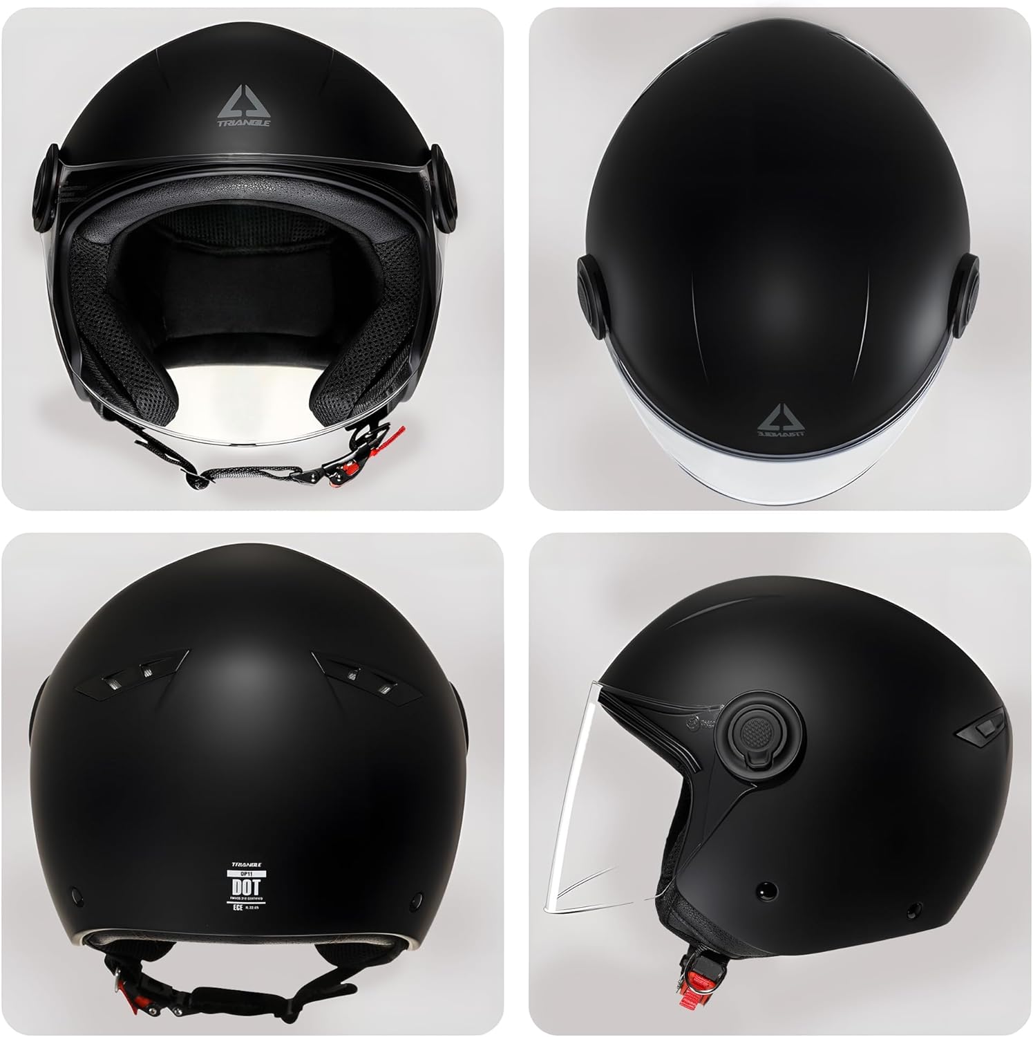 TRIANGLE Open Face Motorcycle Helmet Retro 3/4 Helmets with Clear Visor for Men Women DOT Approved