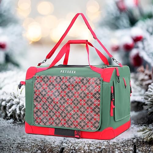 Vista 10 de Transportador de gatos extra grande con ruedas plegable para perros pequeños y medianos de 24 x 16.5 x 16 pulgadas, plegable, ventilado, diseño