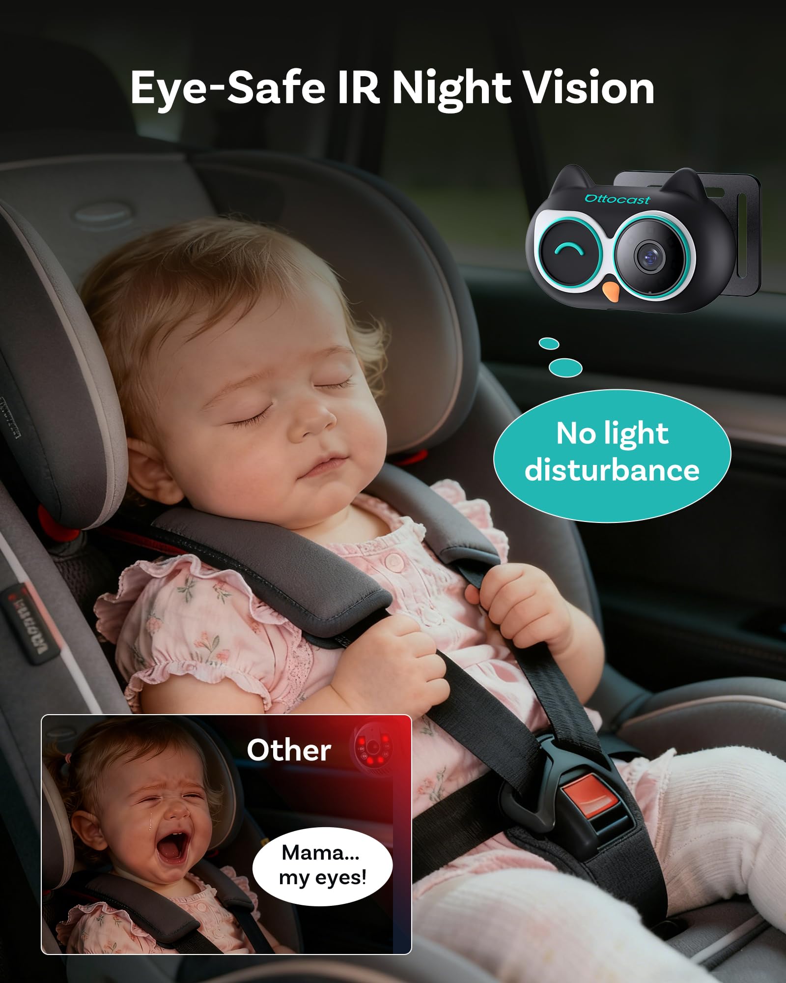 OTTOCAST Adaptateur de cabine 2025 en 1 pour caméra de voiture pour bébé et adaptateur CarPlay sans fil, aucun écran supplémentaire nécessaire, moniteur bébé de voiture 1080p pour vision nocturne